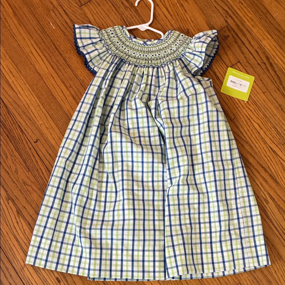 Plaid Smocked Dress with Ruffled Sleeves